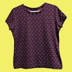 Apostrophe Women's Shirt Cap Sleeve No Iron Geo Pattern Soft Poly Blend Stretch
